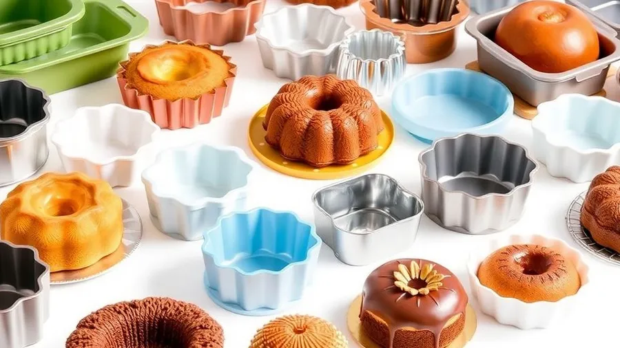 Verschiedene Backformen und Kuchen nebeneinander