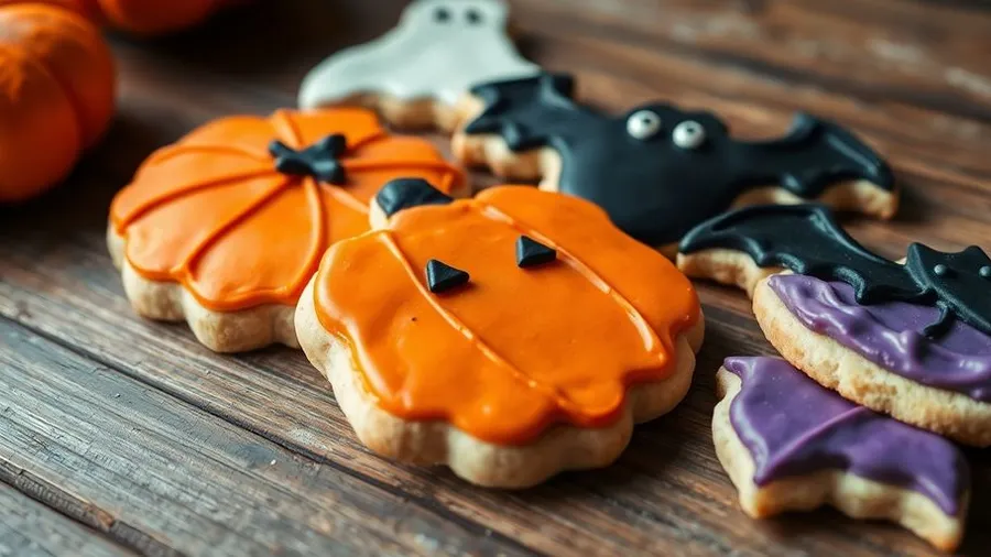 Halloween-Kekse, Zuckerguss, Dekoration, Nahaufnahme, farbenfroh
