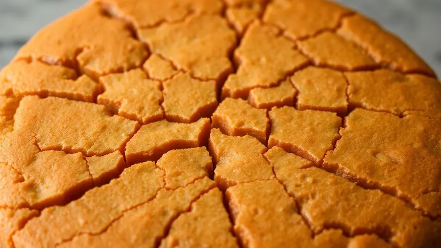 Zusammengefallener Kuchen mit Rissen.