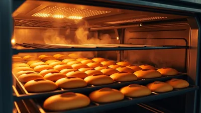 Industrieller Backofen mit Brotlaiben