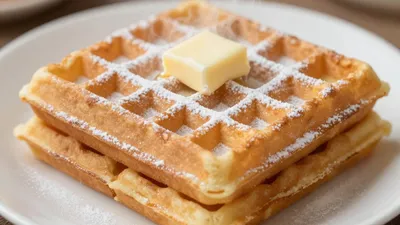 Fluffige Waffeln mit Puderzucker und Butter