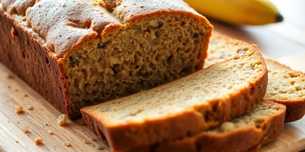 Frisches glutenfreies Bananenbrot auf Holzbrett